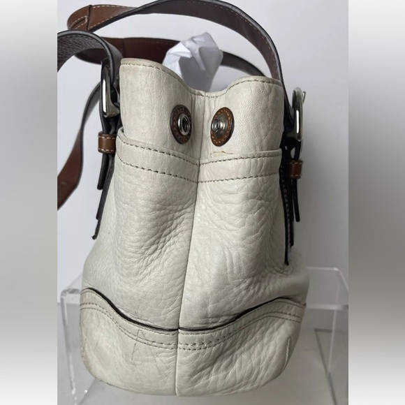 Authentic Vintage Coach Cream Leather Handbag Buckle brown straps F12302 READ - Picture 8 of 16